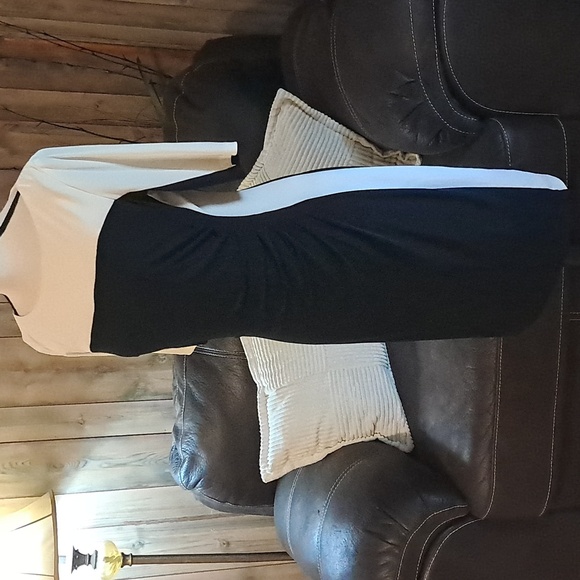 Lauren Ralph Lauren Women Colorblock Dress Side Ruched Black White Size 8 - Picture 4 of 10